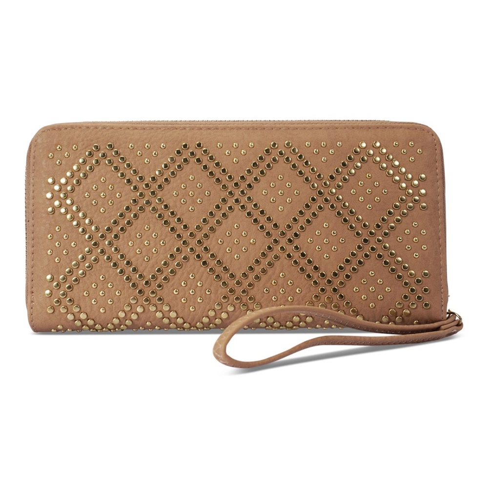 Bohemian Studded Vegan Leather Large Wallet Clutch